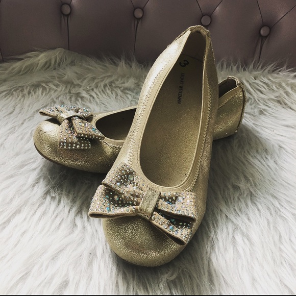 Stuart Weitzman Gold Rhinestone Kids Flats - Picture 1 of 4